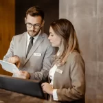 Digital hotel check-in form on tablet, reducing wait times