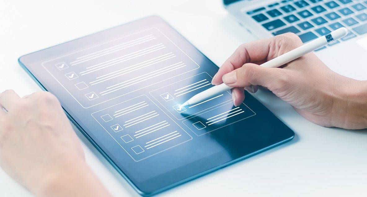 Person completing an electronic form on a smartphone interface