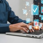 Business professional analyzing application form completion rates and abandonment statistics on digital dashboard