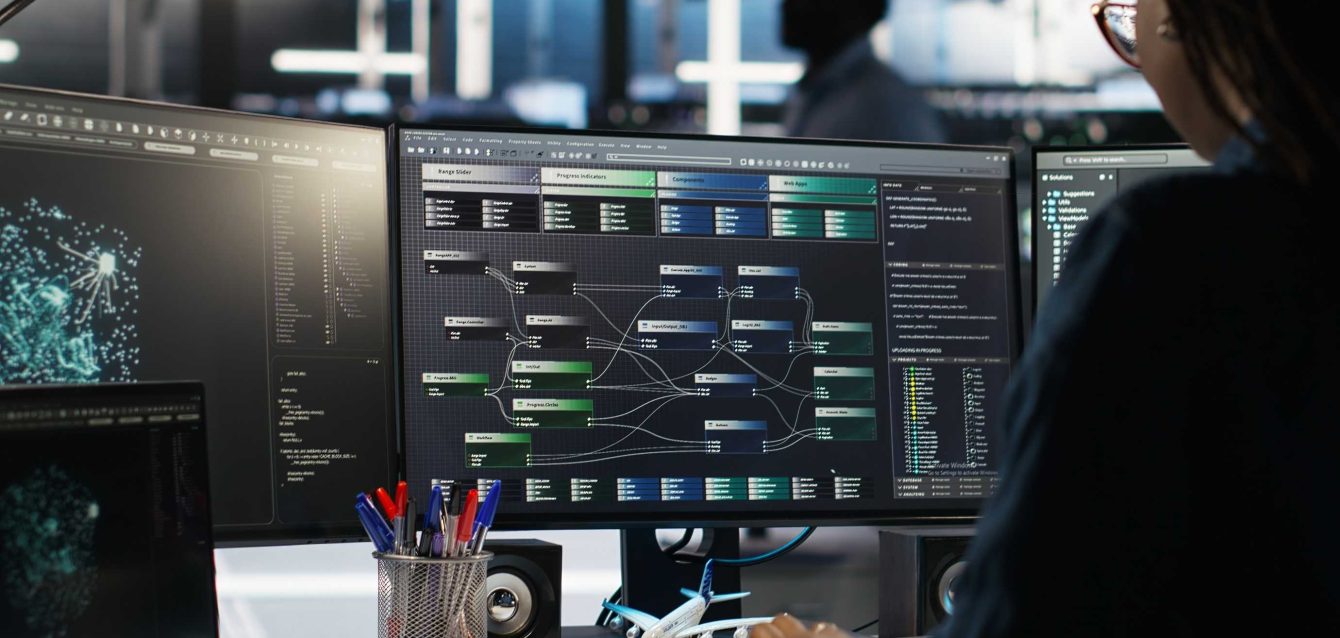 International team analyzing cross-cultural categorical data on digital dashboard with multilingual survey interface