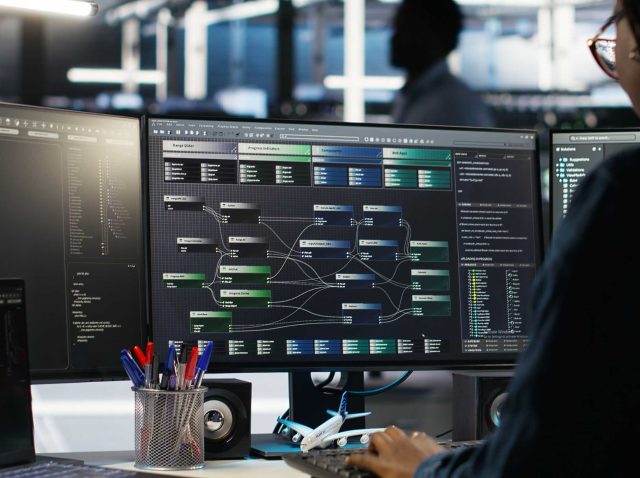 International team analyzing cross-cultural categorical data on digital dashboard with multilingual survey interface
